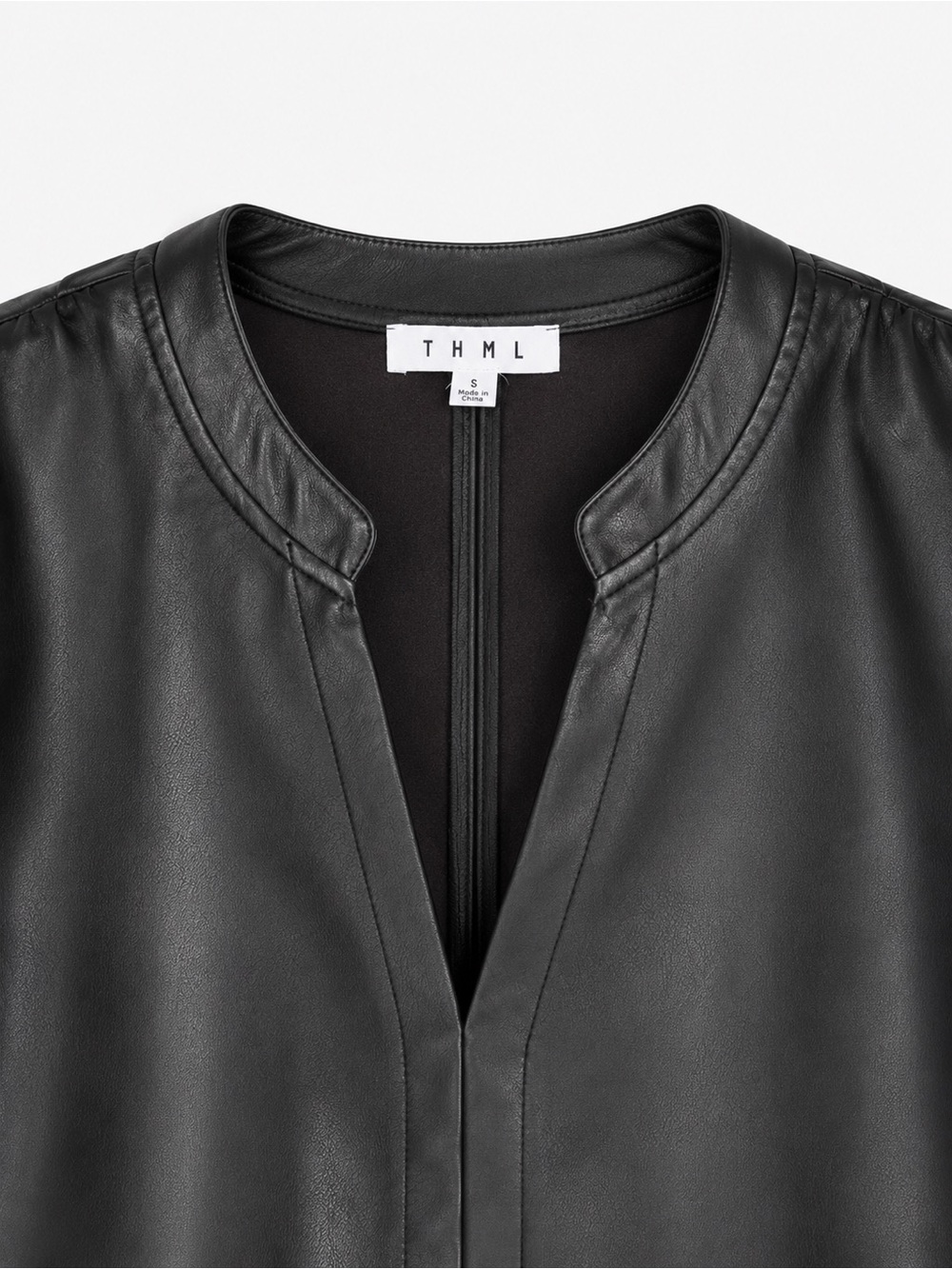 THML Black Faux Leather Flutter Sleeve Top Vegan Leather Blouse Large - Picture 5 of 6